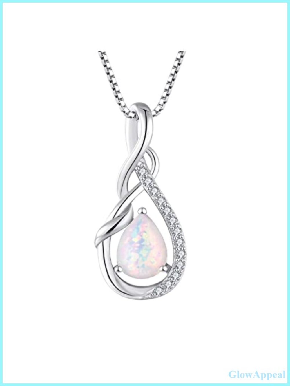 925 Sterling Silver Infinity Teardrop Opal Pendant Necklace